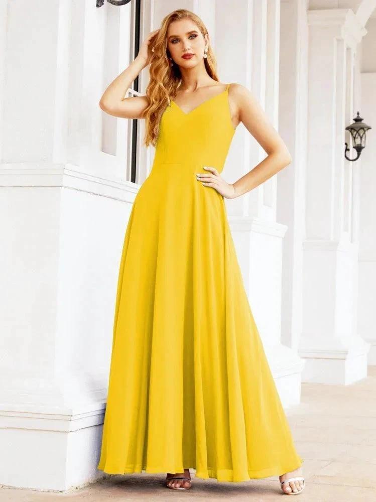 Numbersea Spaghetti Strap Bridesmaid Dresses V Neck Butterfly Back Fromal Evening Party Prom Gown 28036 by numbersea