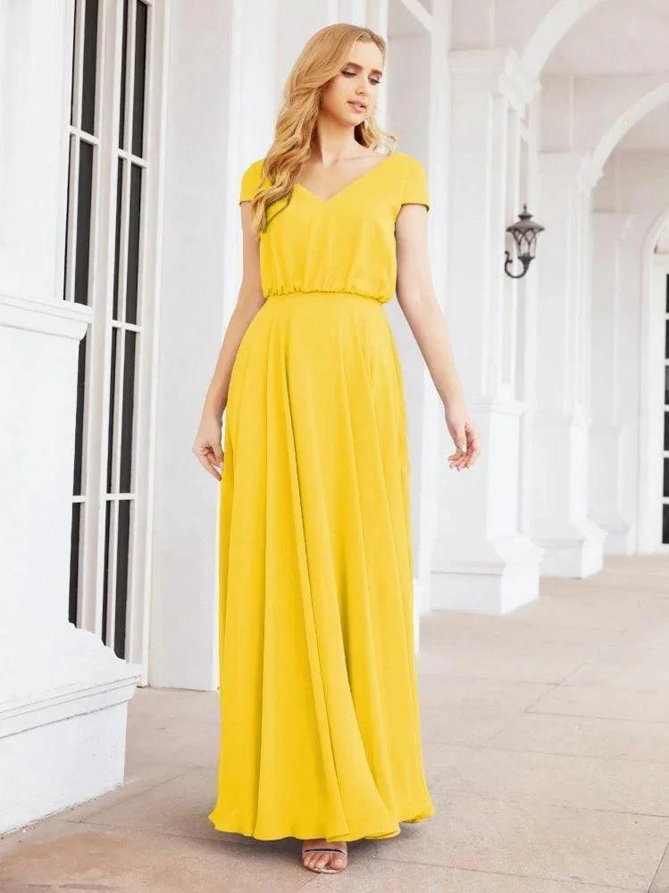 Numbersea V-Neck Bridesmaid Dresses Long Cap Sleeves Prom Evening Formal Gowns 28071 by numbersea