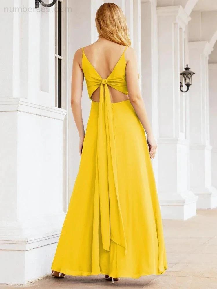 ZapDress Spaghetti Strap Bridesmaid Dresses V Neck Butterfly Back Fromal Evening Party Prom Gown 28036 (ZD17001)