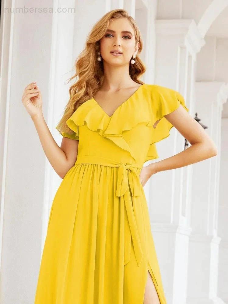 Bridesmaid Dresses with Flutter Sleeves Formal Evening Party Prom Gowns 28044 (ZD17033)