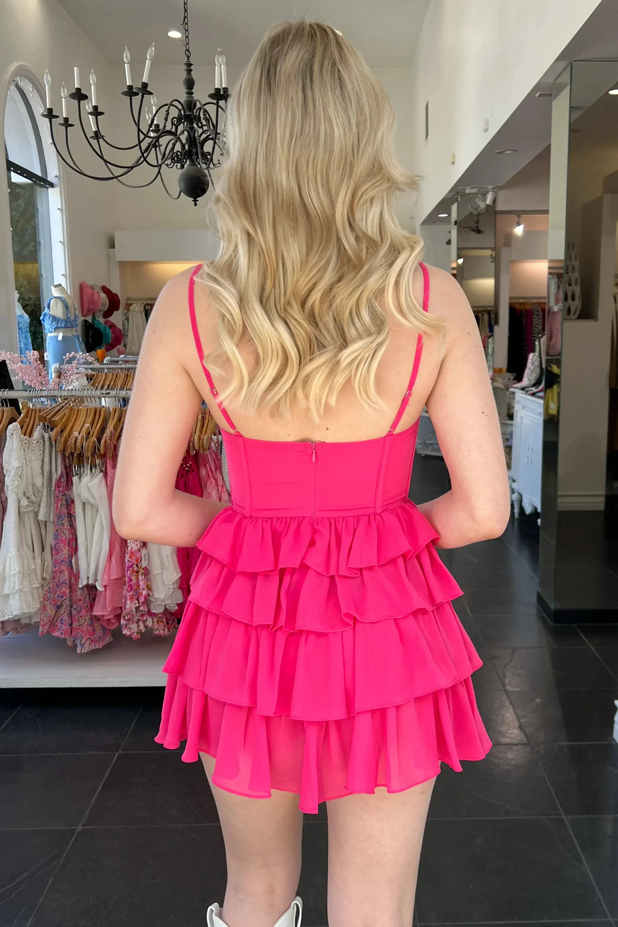 A-line Spaghetti Straps Homecoming Dress Lovely Hot Pink Party Dress (ZD12771)