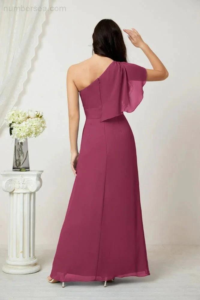 ZapDress  Chiffon Ruffled One Shoulder Long Bridesmaid Dresses A-line Formal Evening Gown Side Split 2809 (ZD17049)