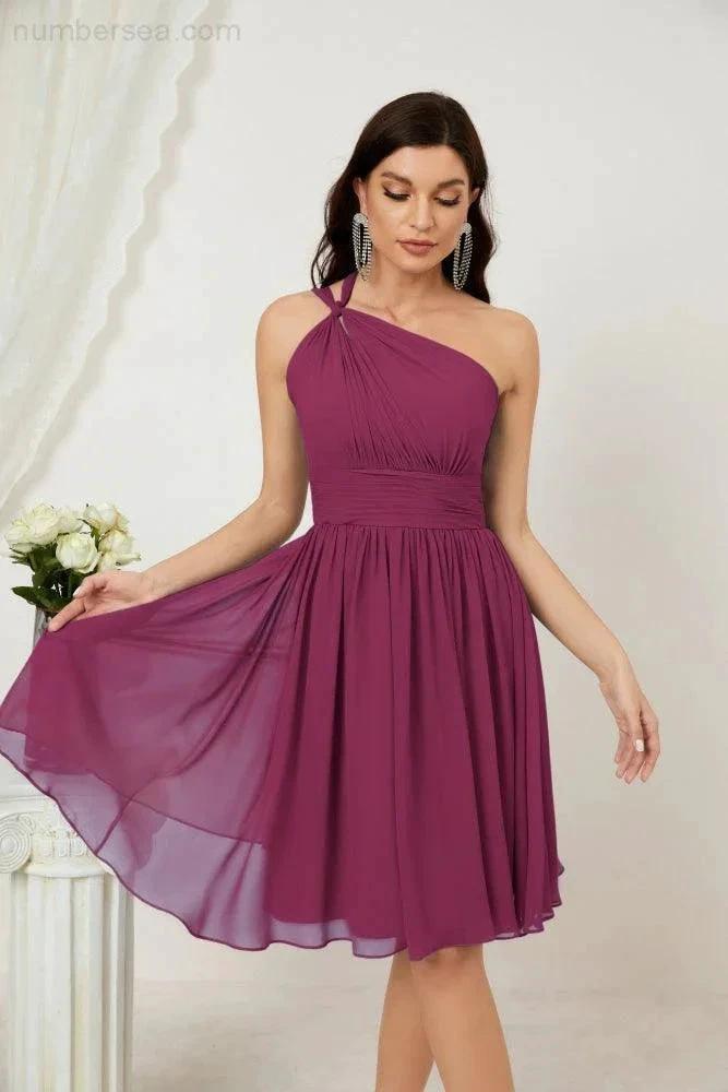 ZapDress Women Chiffon Short One Shoulder Bridesmaid Dress Formal Dresses for Party Homecoming  2804 (ZD16948)