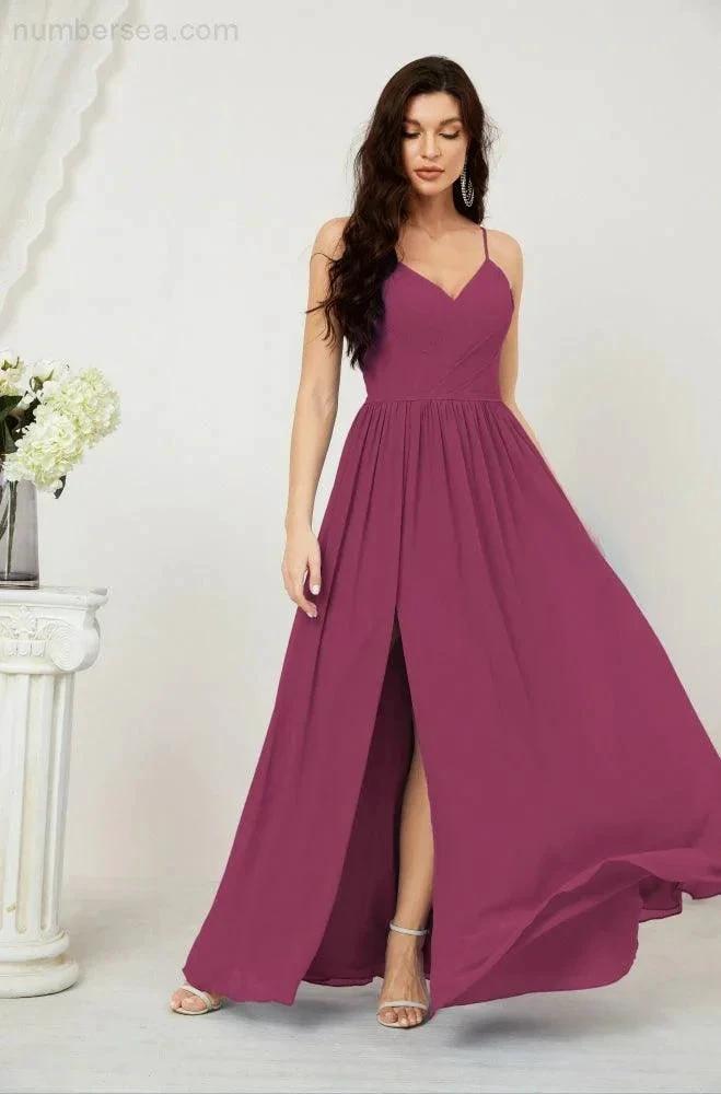 ZapDress  Neck Bridesmaid Dresses Chiffon Long Spaghetti A-line Formal Prom Gown for Wedding Party Evening 2801 (ZD16961)