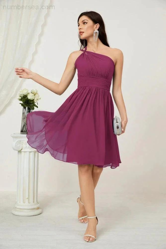 ZapDress Women Chiffon Short One Shoulder Bridesmaid Dress Formal Dresses for Party Homecoming  2804 (ZD16948)