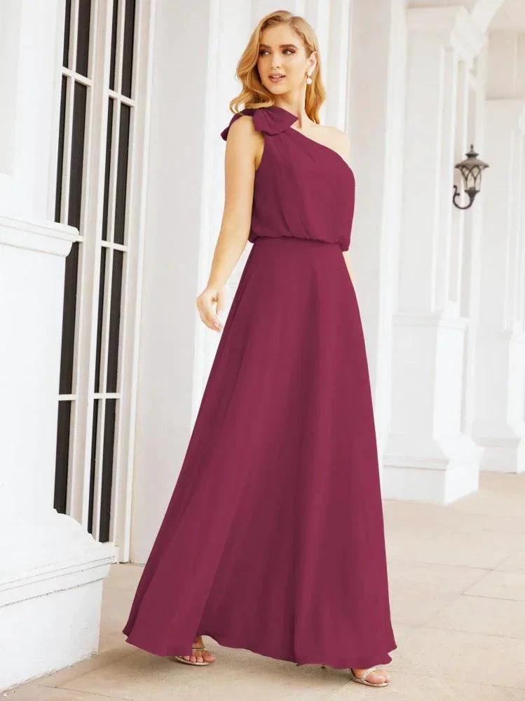 Numbersea Chiffon Ruffled One Shoulder Sleeveless Long Bride Dresses A-line Formal Evening Gown Side Split 28057 by numbersea