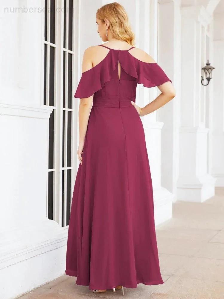 ZapDress Cold Shoulder Long Bridesmaid Dresses Side Slit Formal Prom Gowns Party Wedding 28070 (ZD16993)