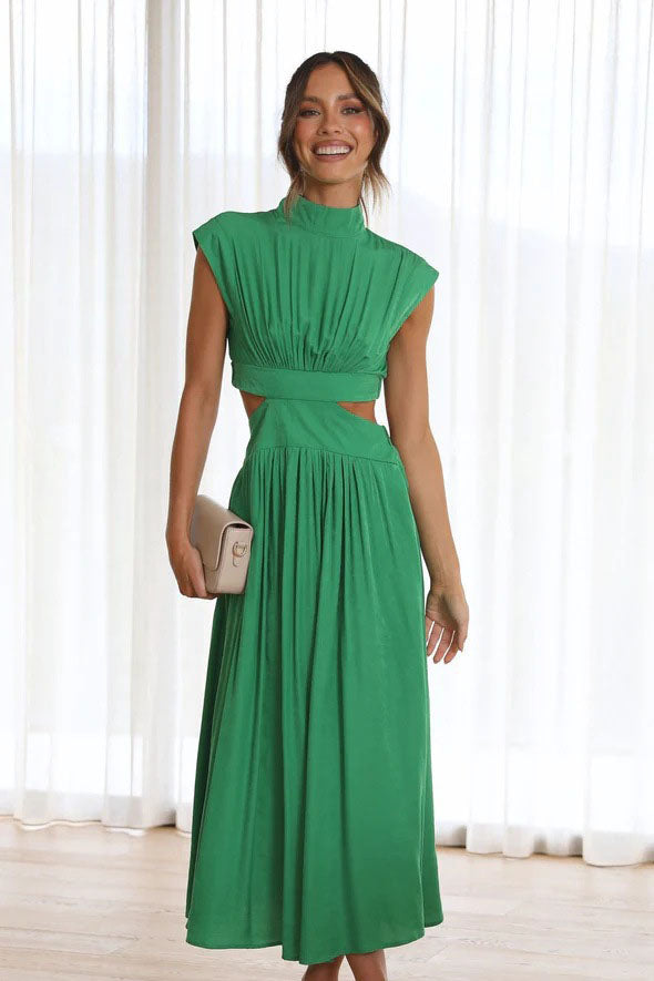Rafaela Effortless Holiday Midi Dress with Cut Out Waist and Pockets Chic Silhouette Collection