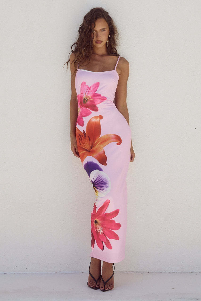 Chic Floral Strap Bodycon Vacation Dress