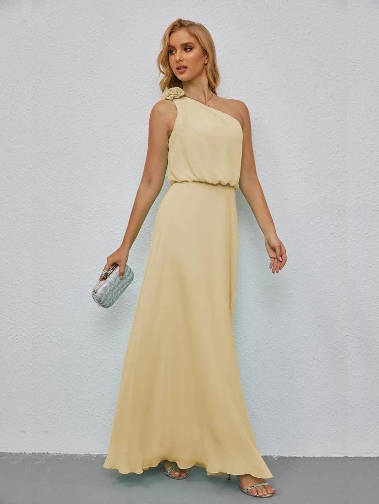 Ruffled One Shoulder Sleeveless Long Bridesmaid Dresses A-line Formal Evening Gown Side Split 28080 by numbersea