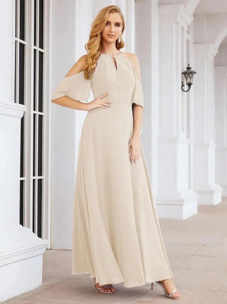 Numbersea Cold Shoulder Bridesmaid Dresses A-Line Long Formal Evening Gowns 28074 by numbersea