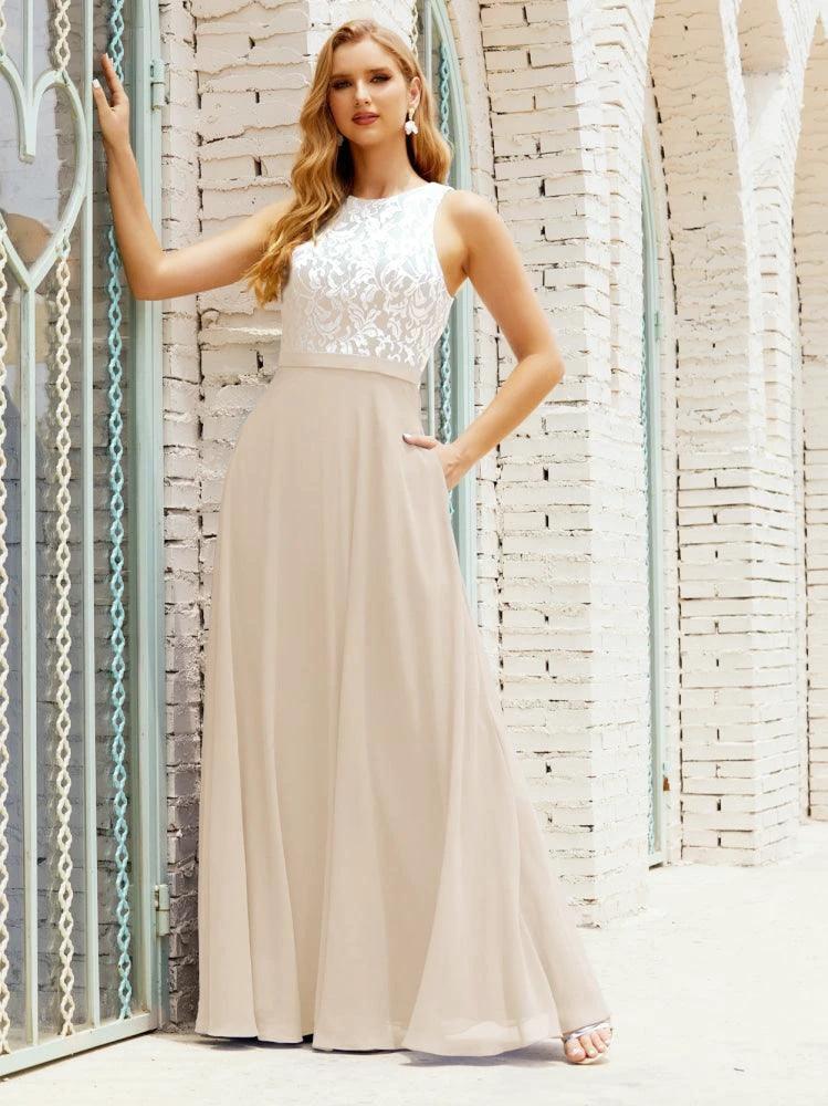 Lace Bridesmaid Dress Floor Length Evening Gowns with Pockets 28017 by numbersea