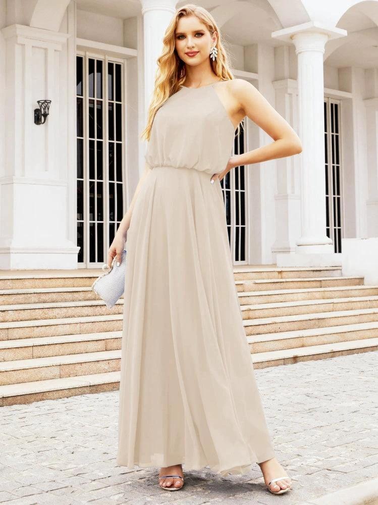 Numbersea Halter Long Bridesmaid Dresses Formal A line Juniors Dress 28029 by numbersea