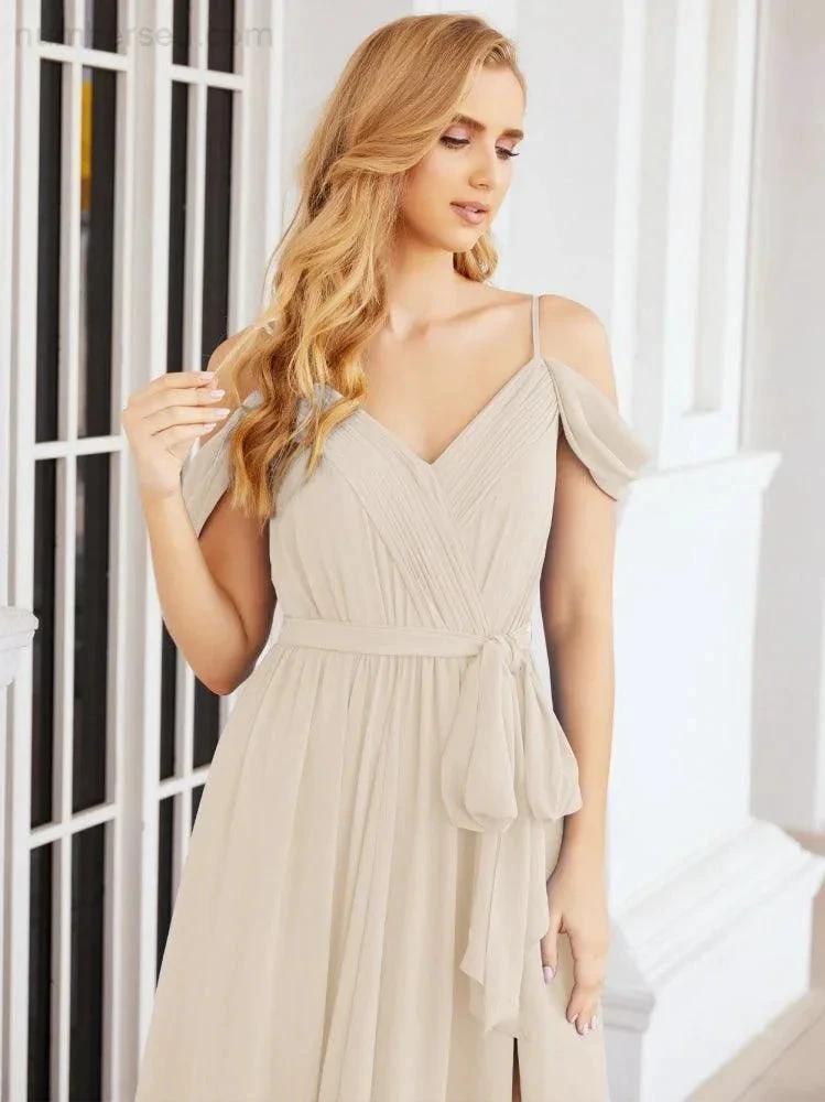 ZapDress Off The Shoulder Chiffon Bridesmaid Dress Long Formal Graduation Gown with Cowl Back 28069 (ZD17004)
