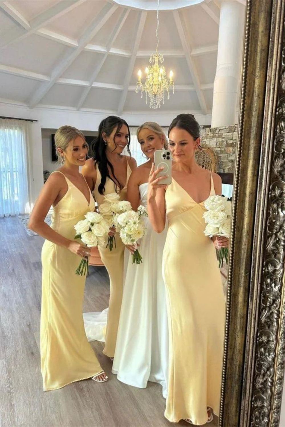 Charming Mermaid V Neck Yellow Long Bridesmaid Dress - VelvetHem