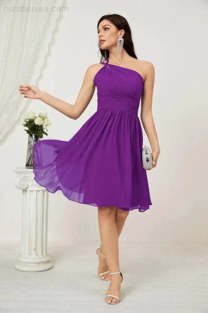 ZapDress Women Chiffon Short One Shoulder Bridesmaid Dress Formal Dresses for Party Homecoming  2804 (ZD16948)