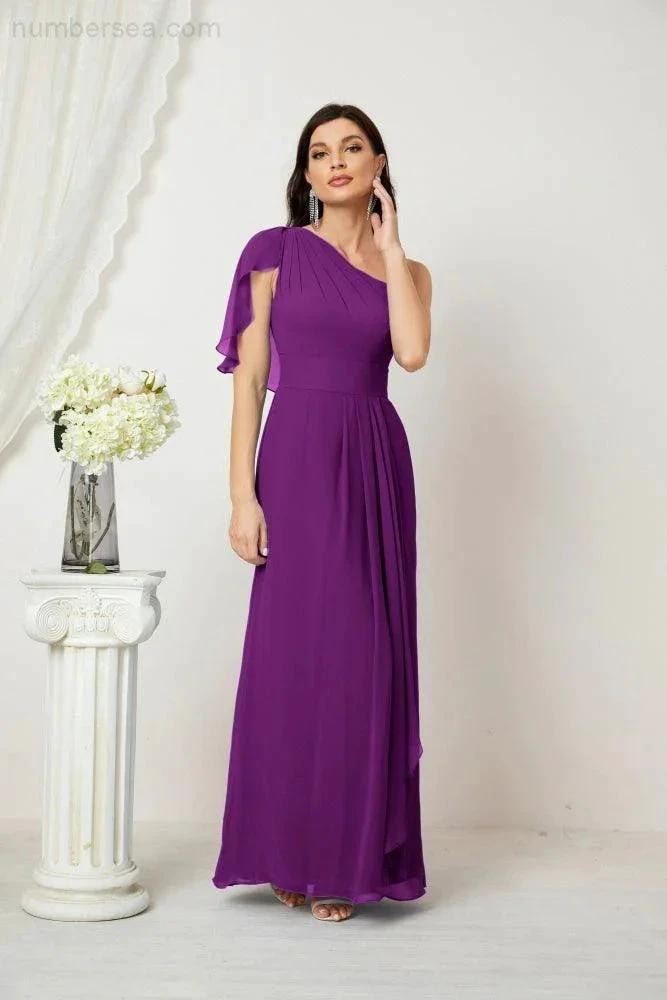 ZapDress  Chiffon Ruffled One Shoulder Long Bridesmaid Dresses A-line Formal Evening Gown Side Split 2809 (ZD17049)