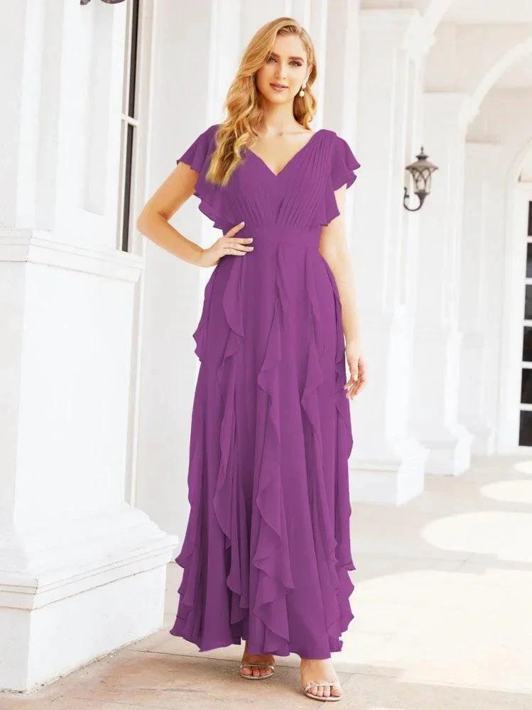 Ruffled Bridesmaid Dresses with Sleeves Long Formal Party Dress 28041 by numbersea