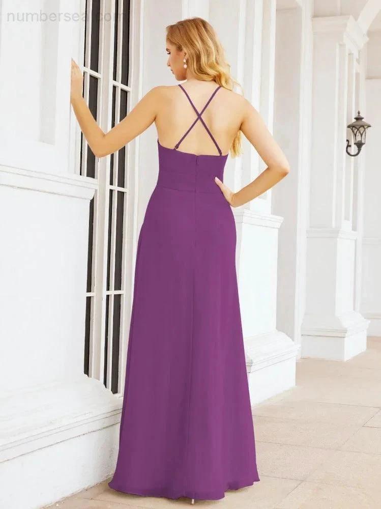 ZapDress Halter Bridesmaid Dresses with Pockets Sleeveless Formal Evening Party Prom Gowns  28055 (ZD17039)