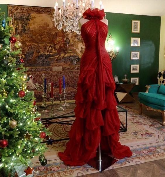 Modest High Low High Neckline Tulle Red Prom Dresses - VelvetHem