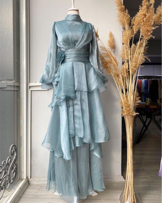 Modest A-line Tiered Prom Dress,Muslim Dress - View 2 | VelvetHem