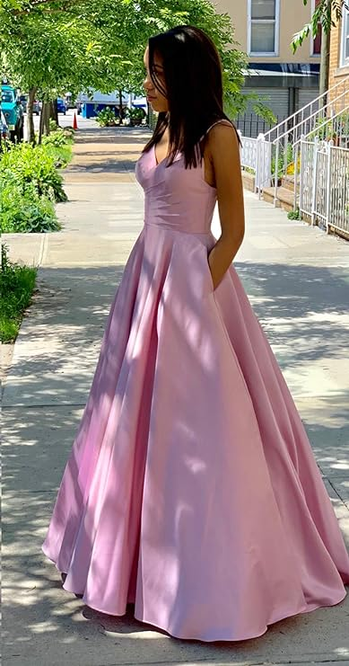 Classic Pink A-line Prom Dress With Pockets,Pink Dance Dress - View 2 | VelvetHem