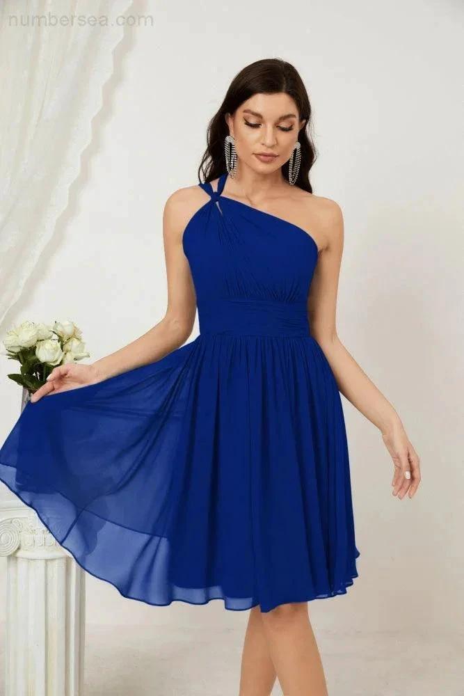 ZapDress Women Chiffon Short One Shoulder Bridesmaid Dress Formal Dresses for Party Homecoming  2804 (ZD16948)