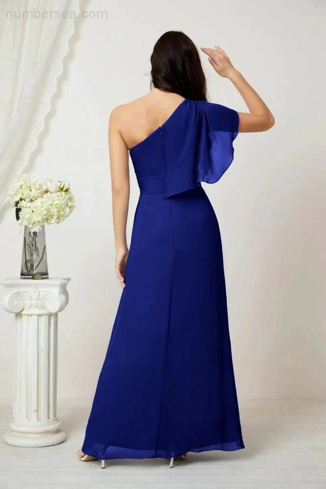 ZapDress  Chiffon Ruffled One Shoulder Long Bridesmaid Dresses A-line Formal Evening Gown Side Split 2809 (ZD17049)