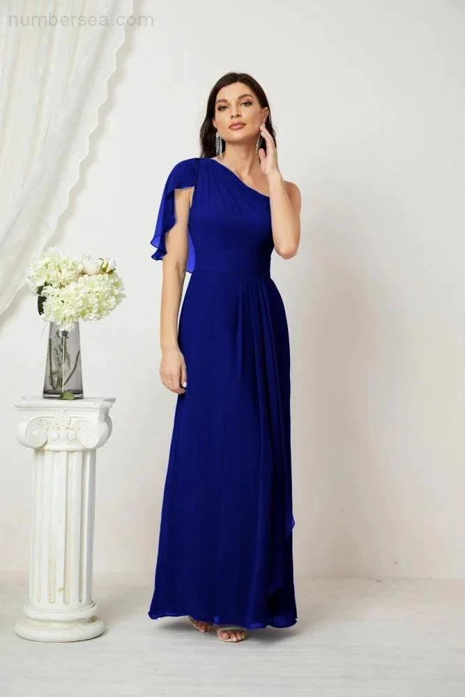 ZapDress  Chiffon Ruffled One Shoulder Long Bridesmaid Dresses A-line Formal Evening Gown Side Split 2809 (ZD17049)
