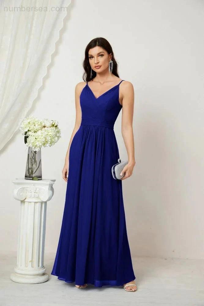 ZapDress Chiffon V-Neck Bridesmaid Dress Spaghetti Strap Long Formal Party Prom Gowns with Slit 28010 (ZD17028)