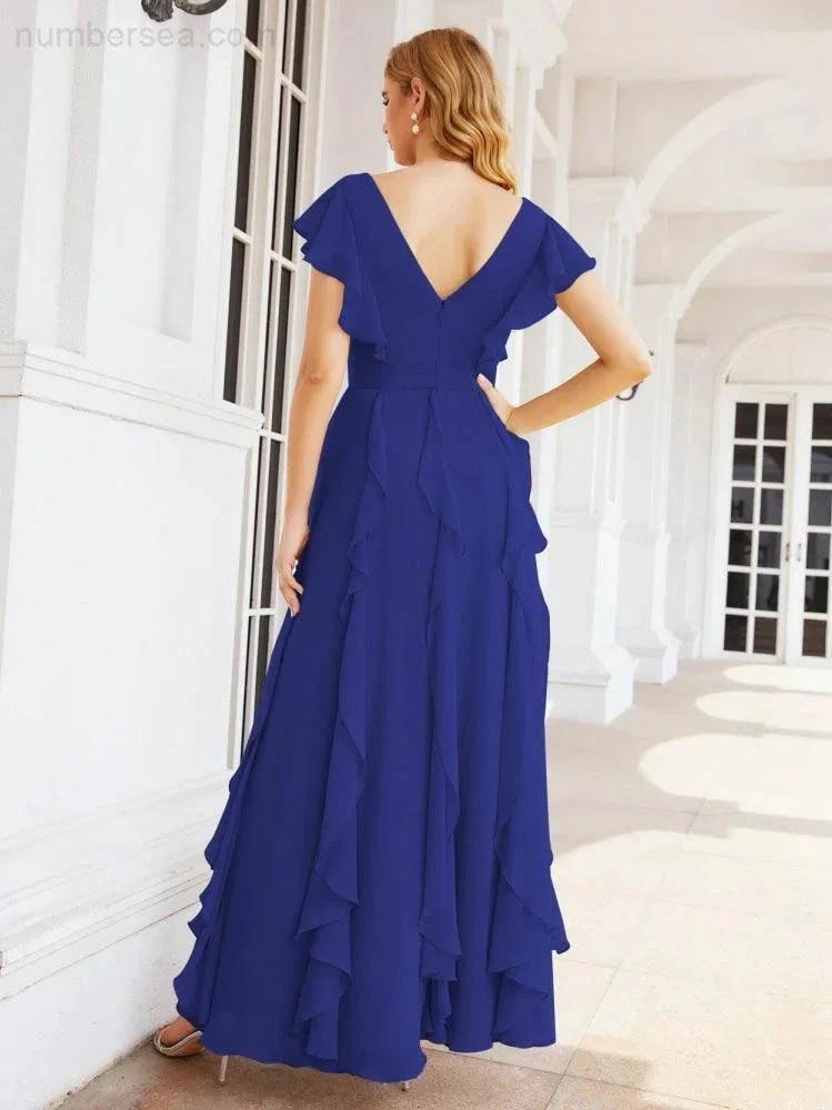 Ruffled Bridesmaid Dresses with Sleeves Long Formal Party Dress 28041 (ZD17030)
