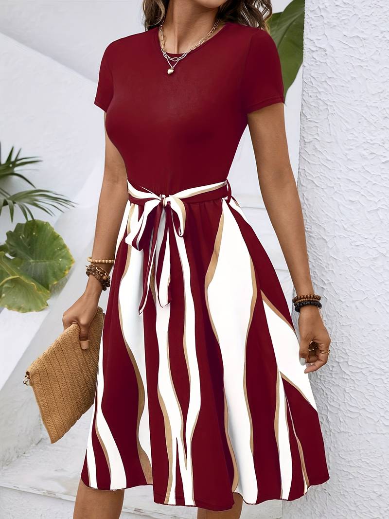 Holly Timeless Short Sleeved Dress with Self Tie Belt Chic Silhouette Collection