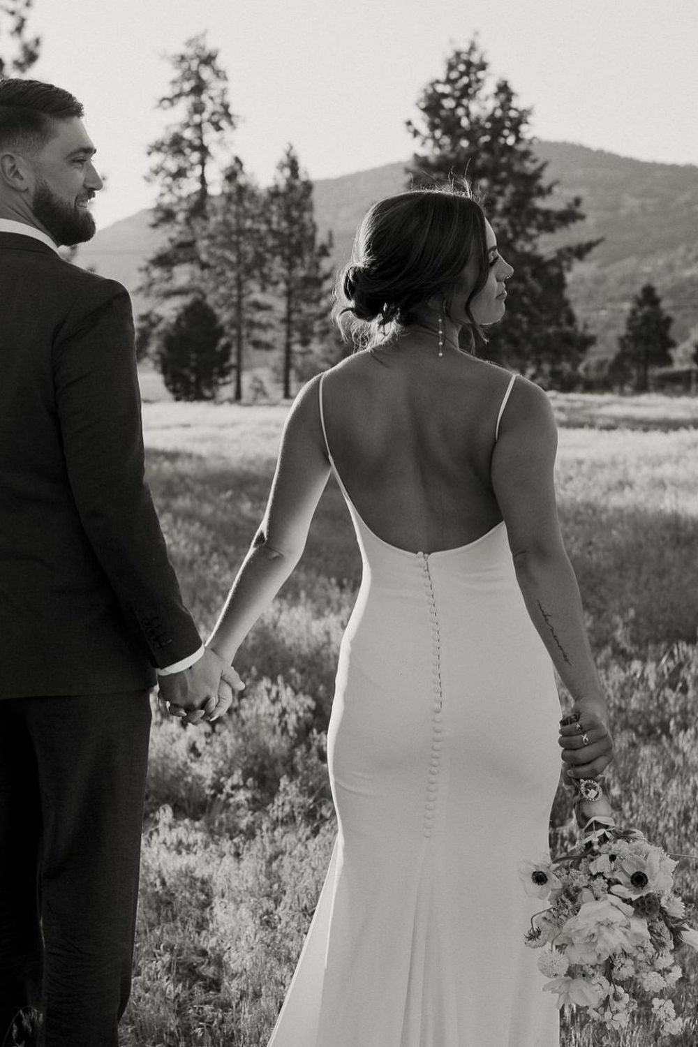Simple Mermaid Spaghetti Straps White Wedding Dress with Sweep Train - View 2 | VelvetHem