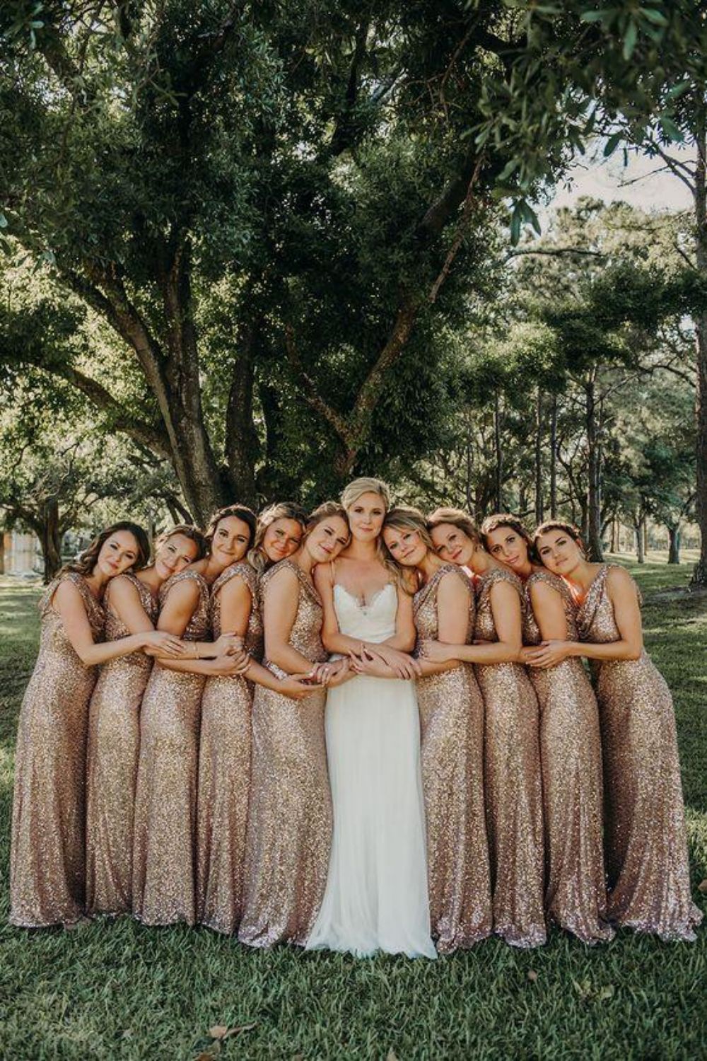Bling Mermaid Round Neck Champagne Sequins Long Bridesmaid Dress - VelvetHem