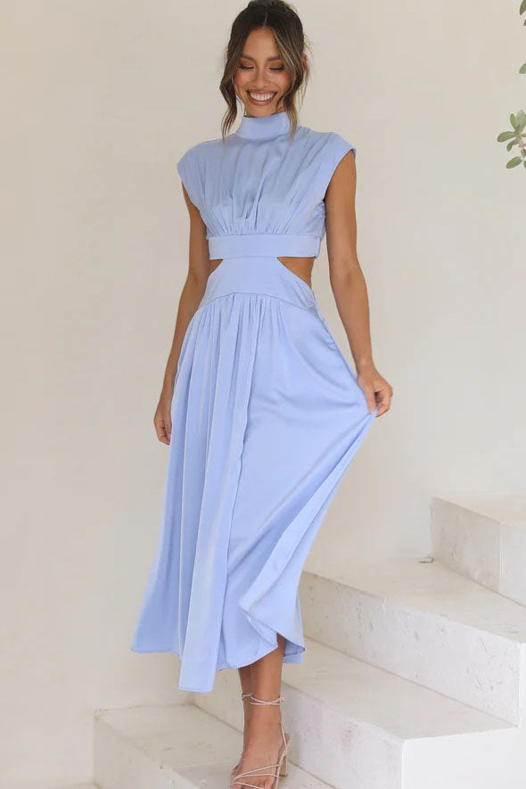 Rafaela Effortless Holiday Midi Dress with Cut Out Waist and Pockets Chic Silhouette Collection