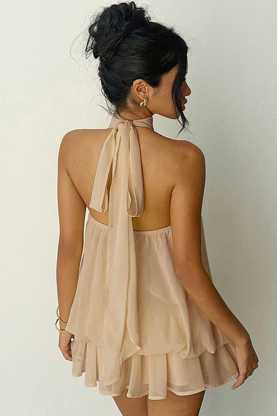 Chiffon Halter A Line Mini Dress