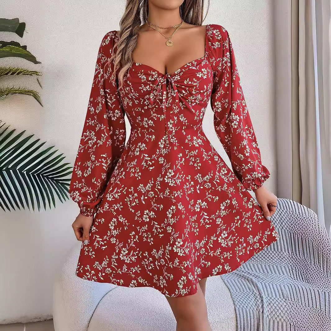 Elizabeth Minimalist Long Sleeved Floral Lantern Mini Dress Chic Silhouette Collection