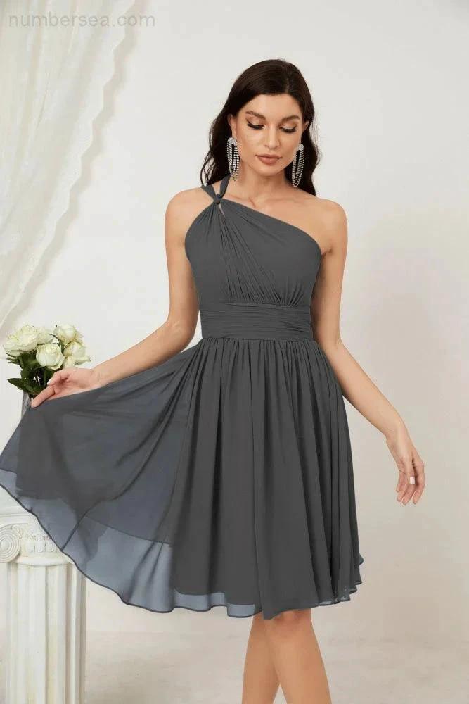 ZapDress Women Chiffon Short One Shoulder Bridesmaid Dress Formal Dresses for Party Homecoming  2804 (ZD16948)