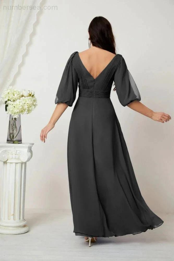 ZapDress  Formal Prom Gown Women V-Neck Chiffon Bridesmaid Dresses Long Bishop Sleeve Party Dress 2807 (ZD17027)
