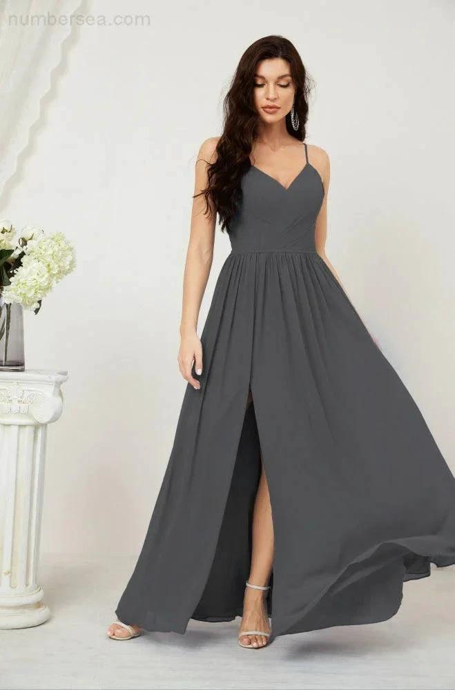 ZapDress  Neck Bridesmaid Dresses Chiffon Long Spaghetti A-line Formal Prom Gown for Wedding Party Evening 2801 (ZD16961)