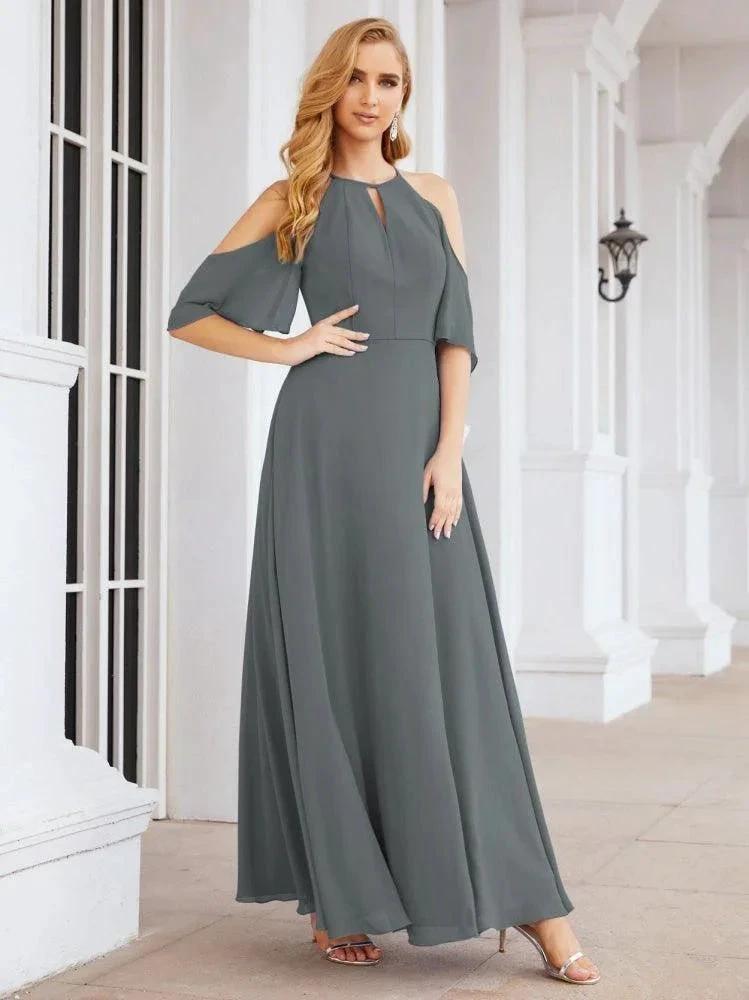 Numbersea Cold Shoulder Bridesmaid Dresses A-Line Long Formal Evening Gowns 28074 by numbersea