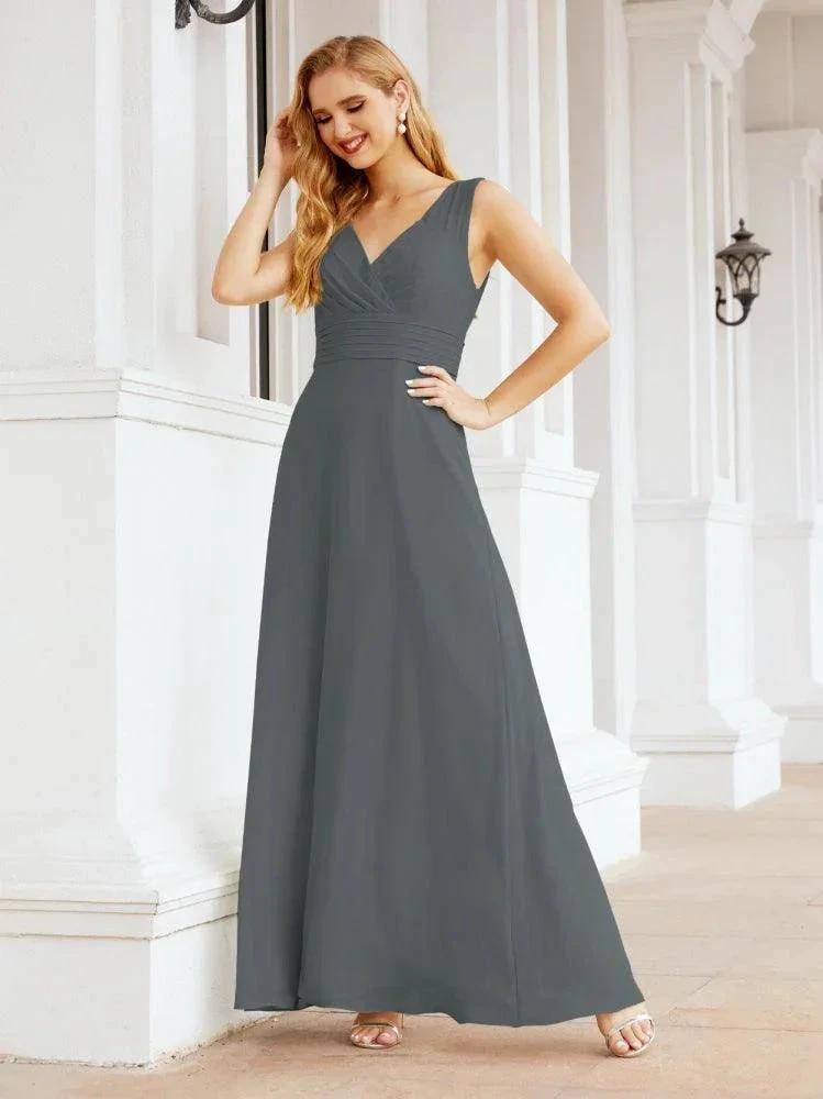 Formal Prom Gown Elegant V-Neck Sleeveless Bridesmaid Dresses for Wedding Party 28037 by numbersea