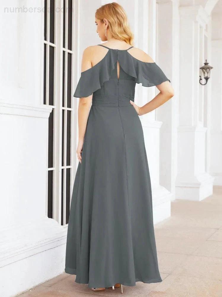 ZapDress Cold Shoulder Long Bridesmaid Dresses Side Slit Formal Prom Gowns Party Wedding 28070 (ZD16993)