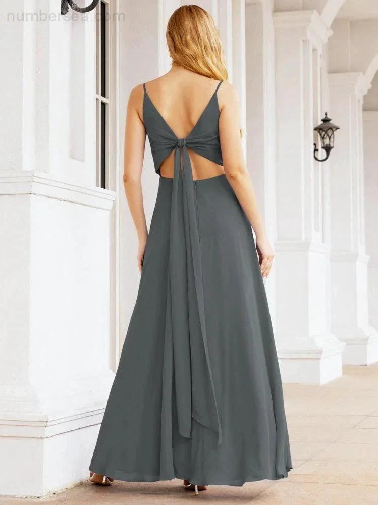 ZapDress Spaghetti Strap Bridesmaid Dresses V Neck Butterfly Back Fromal Evening Party Prom Gown 28036 (ZD17001)