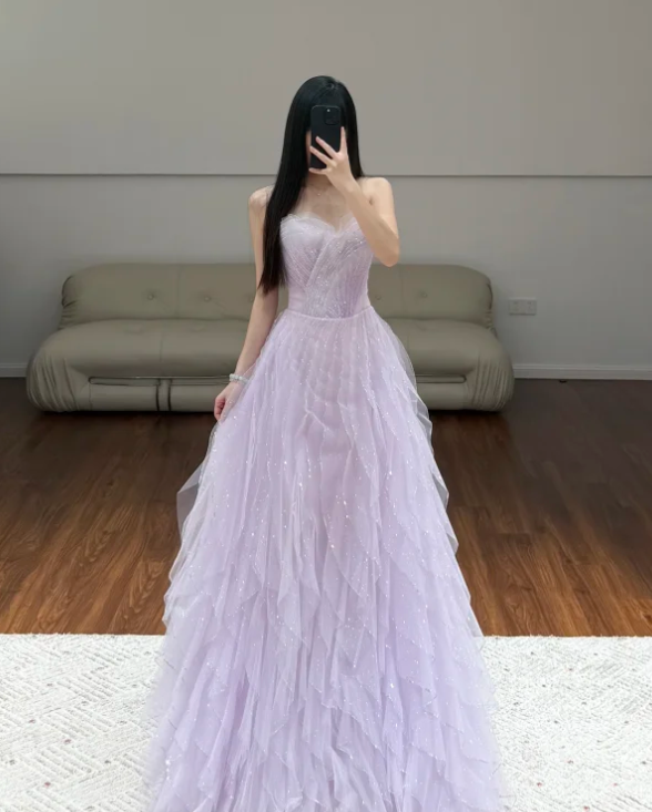 Lilac Tulle Prom Party Dress Evening Dress 19th Birthday Dress