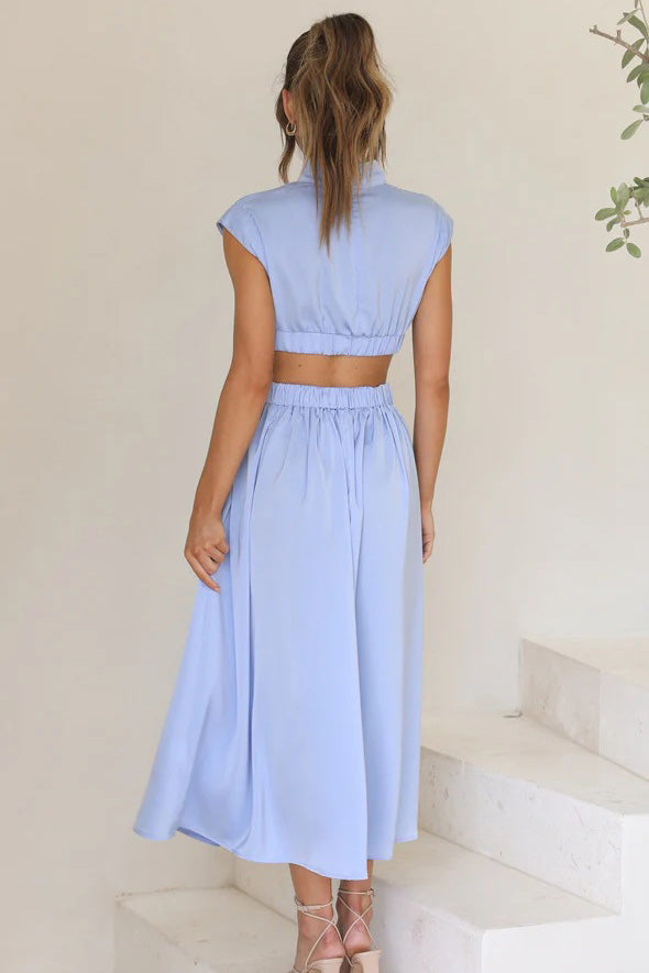 Rafaela Effortless Holiday Midi Dress with Cut Out Waist and Pockets Chic Silhouette Collection