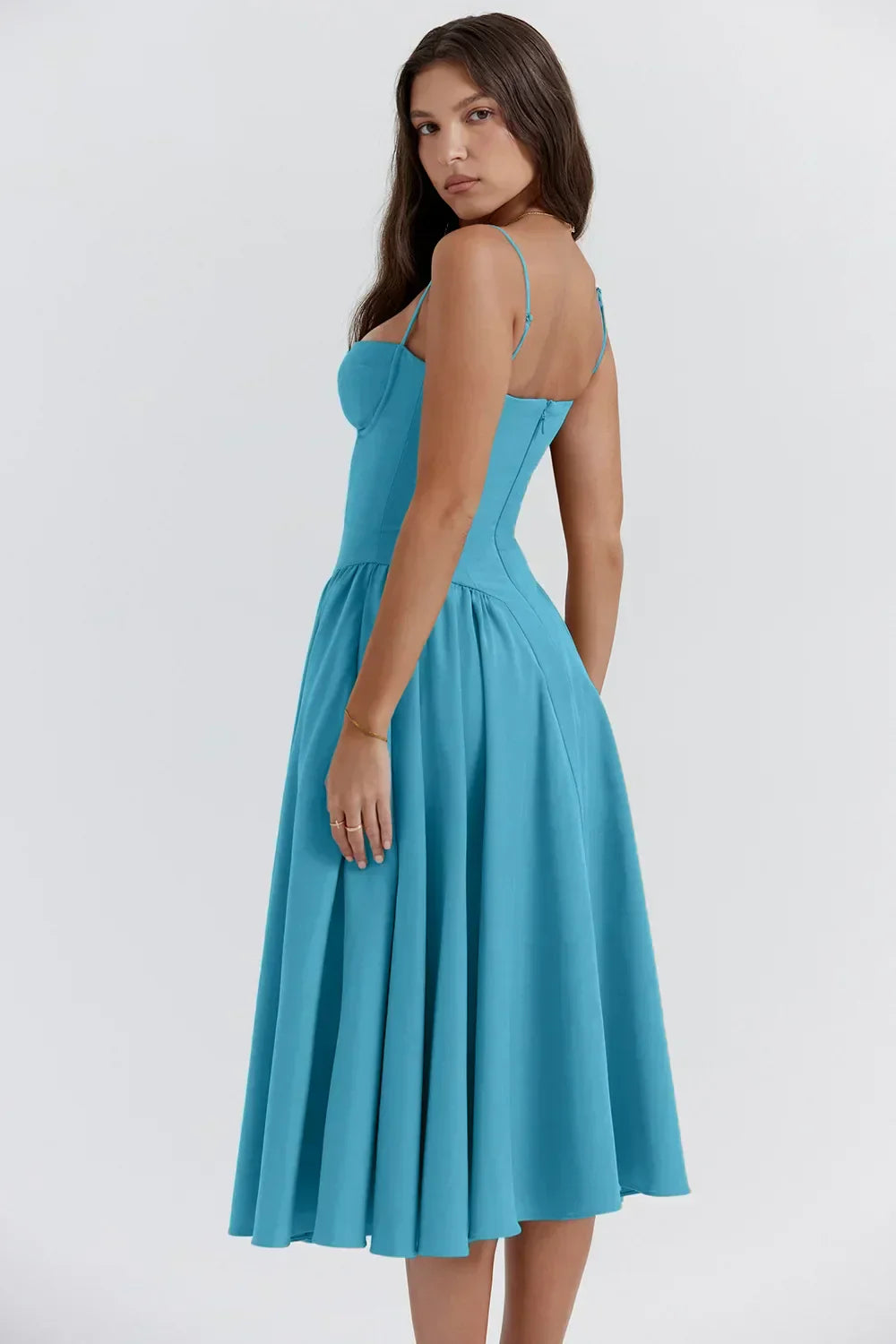 Milagros Premium Sleeveless Midi Dress with a Corset Fit Elevated Occasion Wear