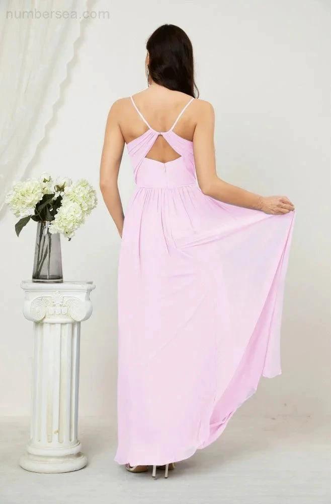 ZapDress  Neck Bridesmaid Dresses Chiffon Long Spaghetti A-line Formal Prom Gown for Wedding Party Evening 2801 (ZD16961)