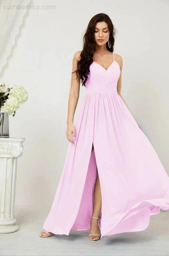 ZapDress  Neck Bridesmaid Dresses Chiffon Long Spaghetti A-line Formal Prom Gown for Wedding Party Evening 2801 (ZD16961)