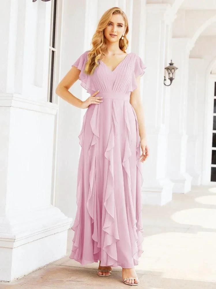 Ruffled Bridesmaid Dresses with Sleeves Long Formal Party Dress 28041 by numbersea